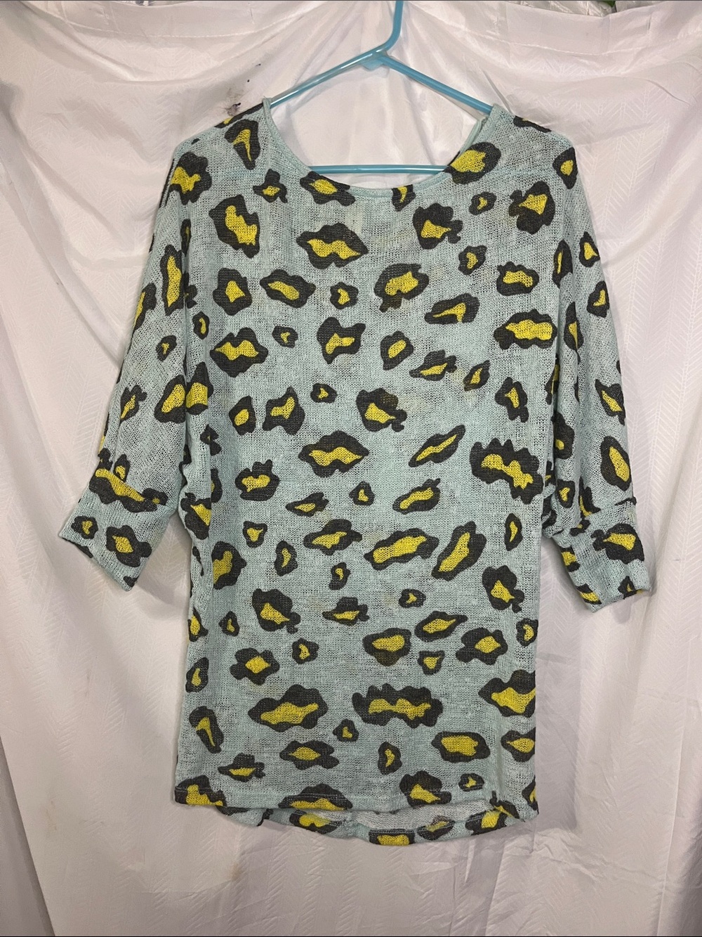 Vanilla Bay Light Blue Leopard-Print Cozy Knit Top L